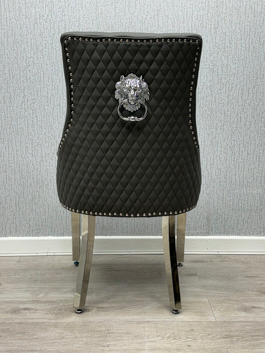 Majestic Grey PU Leather Lion Knocker Chair