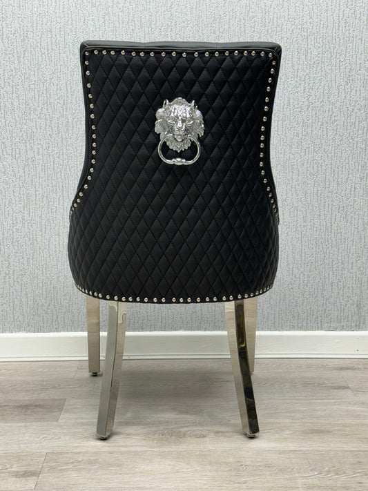 Majestic Black PU Leather Lion Knocker Chair