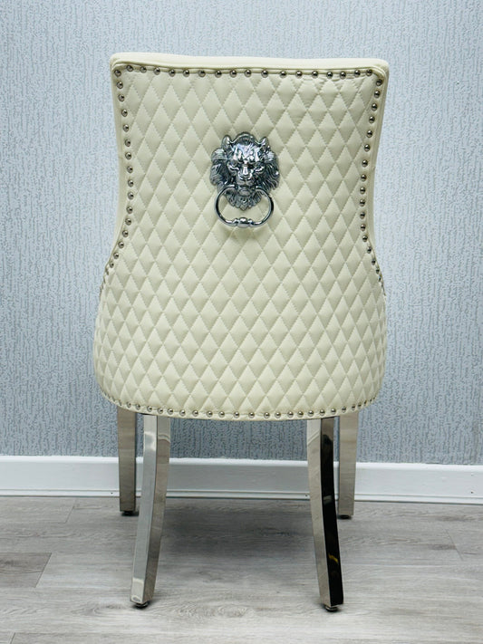 Majestic Cream PU Leather Lion Knocker Chair