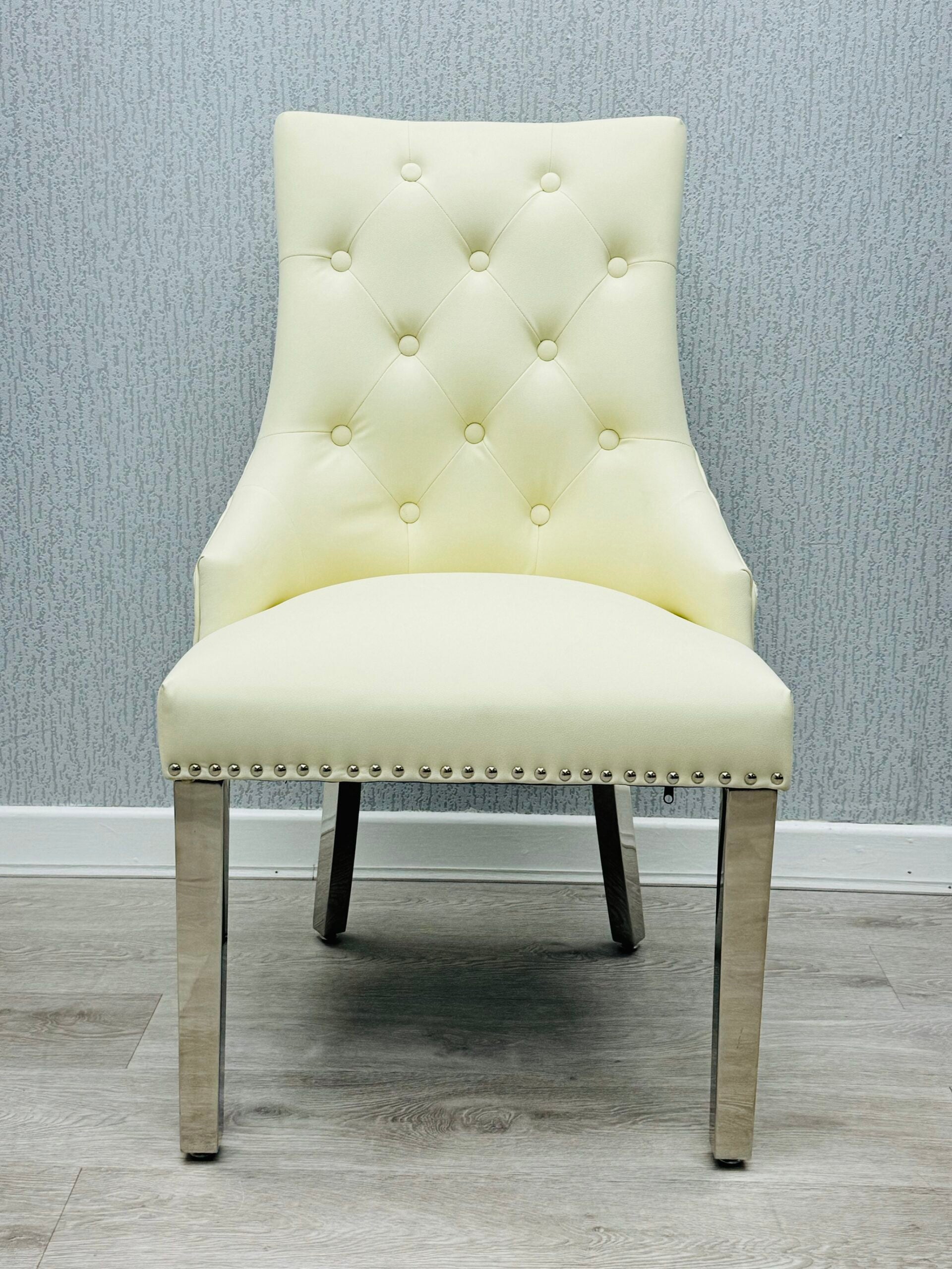 Majestic Cream PU Leather Lion Knocker Chair
