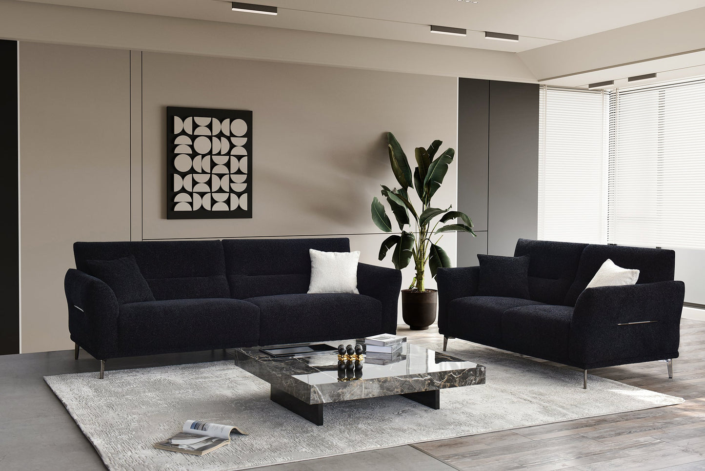 Albany Sofa Range in Black Lux Boucle Fabric