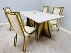 Ravello 160cm Cream & Gold Marble Dining Table