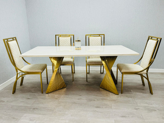 Ravello 180cm Cream & Gold Marble Dining Table