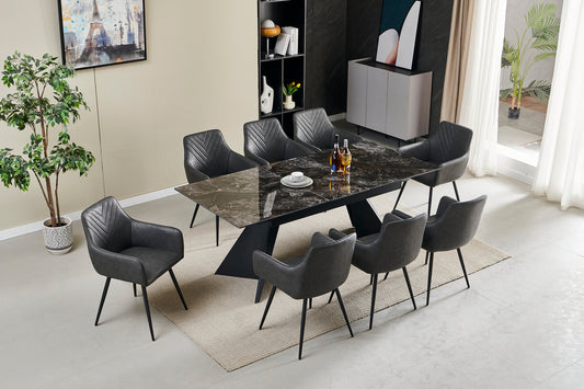 Chicago 160-200CM Black & Gold Extending Dining Table With Ceramic Top