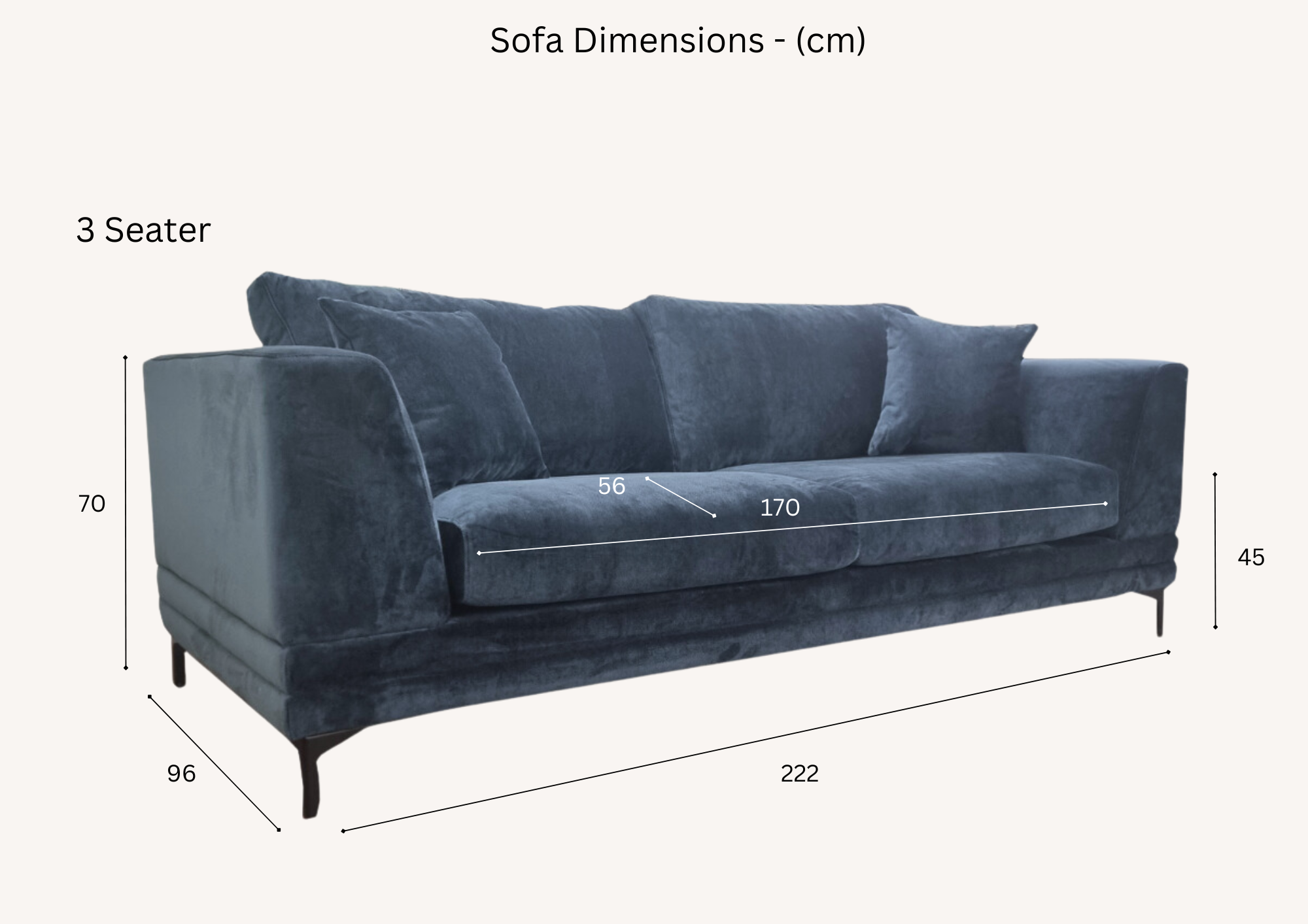 Lenox Sofa Range in Aegean Blue Velvet 3 or 2 Seater