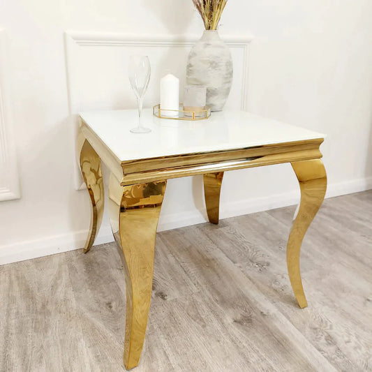 Louis Gold Lamp Table with Glass Top (All Colours) 50cm
