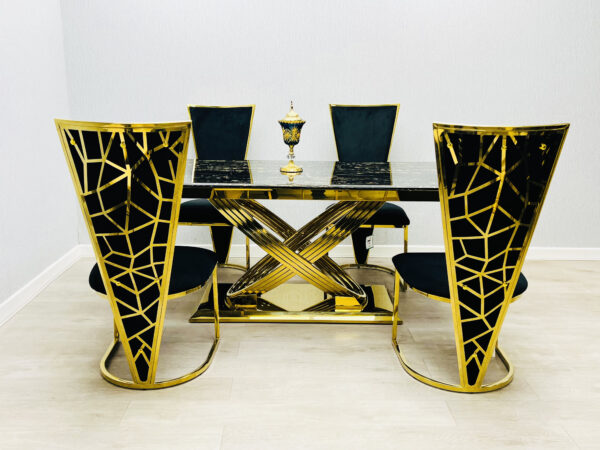Elina 1.8M Black and Gold Marble Gold Dining Table