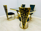 Elina 1.8M Black and Gold Marble Gold Dining Table