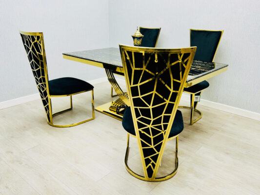Elina 1.8M Black and Gold Marble Gold Dining Table