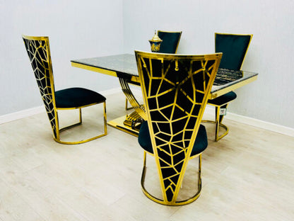 Elina 1.8M Black and Gold Marble Gold Dining Table