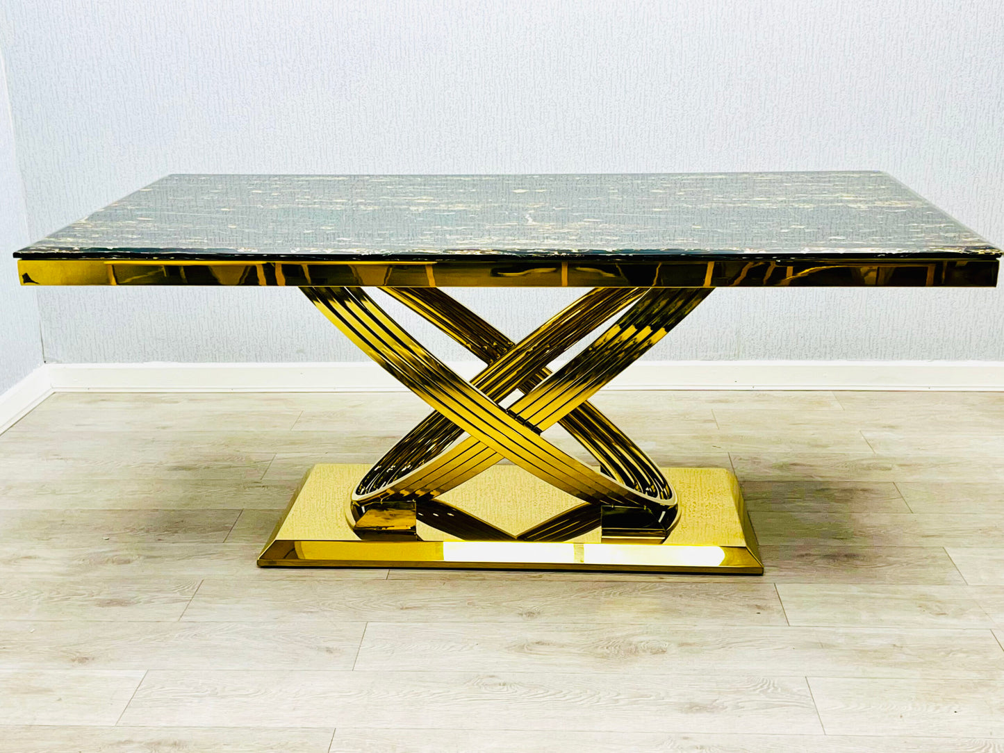 Elina 1.8M Black and Gold Marble Gold Dining Table