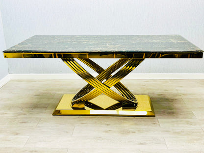 Elina 1.8M Black and Gold Marble Gold Dining Table