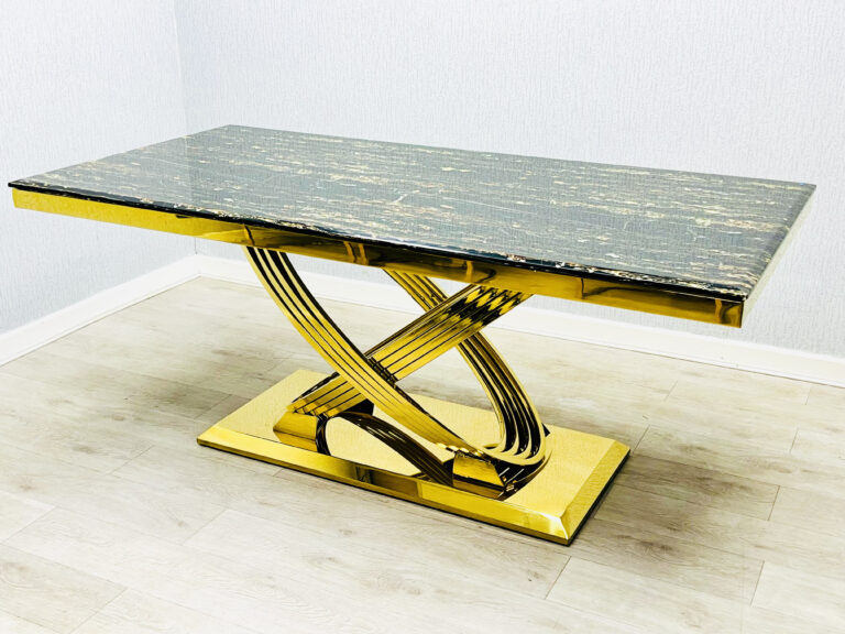 Elina 1.8M Black and Gold Marble Gold Dining Table