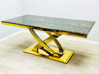 Elina 1.8M Black and Gold Marble Gold Dining Table