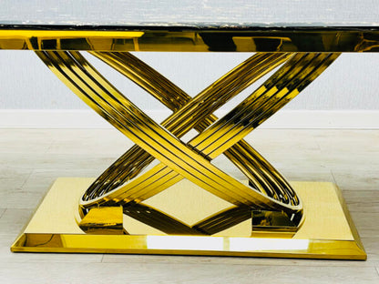 Elina 1.8M Black and Gold Marble Gold Dining Table