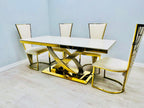 Elina 1.8M Cream Marble Gold Dining Table