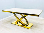 Elina 1.8M Cream Marble Gold Dining Table