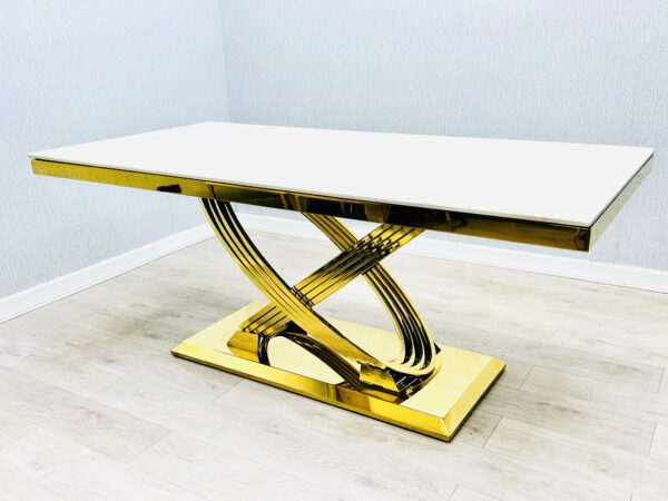 Elina 1.6M Cream Marble Gold Dining Table