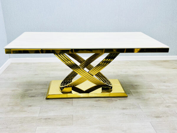 Elina 1.8M Cream Marble Gold Dining Table