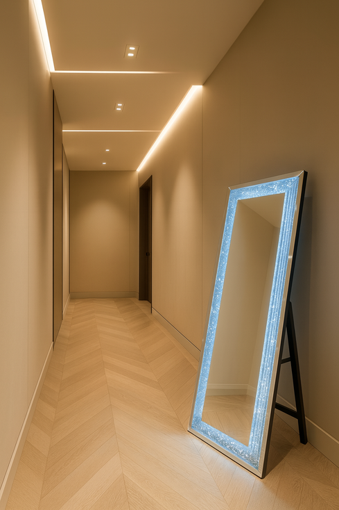 LED Floor Standing Crushed Diamond Rectangle Mirror 55 x 160cm