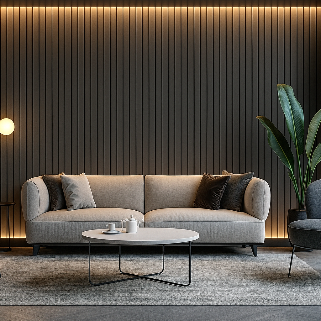 Acoustic Wide Slat Wall Panels  - 3 sided - Colour Finish - Grey - 240cm x 30cm (2 pieces)
