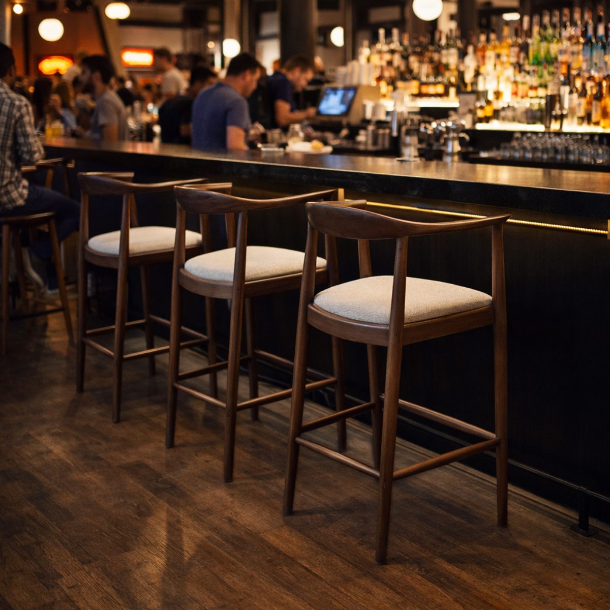 Fern Walnut Barstool in Oatmeal Boucle