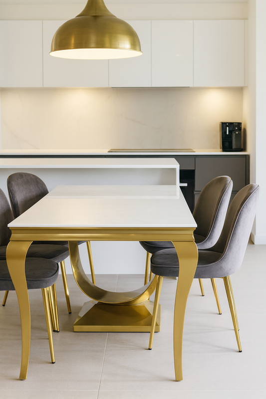Louis Dining Table Matt Gold with Glass Or Marble Top (All Colours) 1.8M