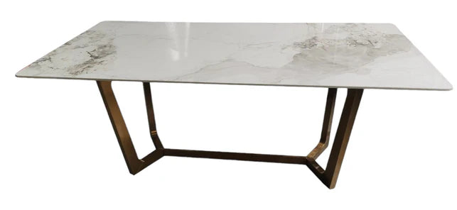 Vera 1.6M Gold Dining Table With Kata Gold Ceramic