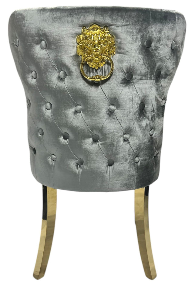 Lewis Light Grey Chair (Lion Knocker/Gold Legs)