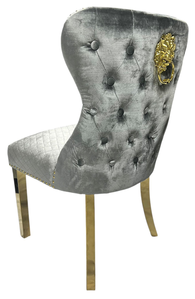 Lewis Light Grey Chair (Lion Knocker/Gold Legs)