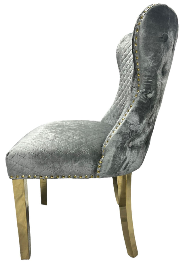 Lewis Light Grey Chair (Lion Knocker/Gold Legs)