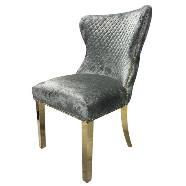 Lewis Light Grey Chair (Lion Knocker/Gold Legs)