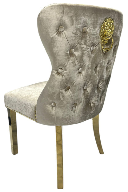Lewis Mink Chair (Lion Knocker/Gold Legs)