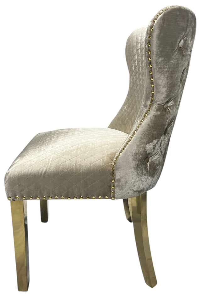 Lewis Mink Chair (Lion Knocker/Gold Legs)