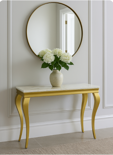 Louis Console Table Matt Gold with Marble or Ceramic Top 120cm