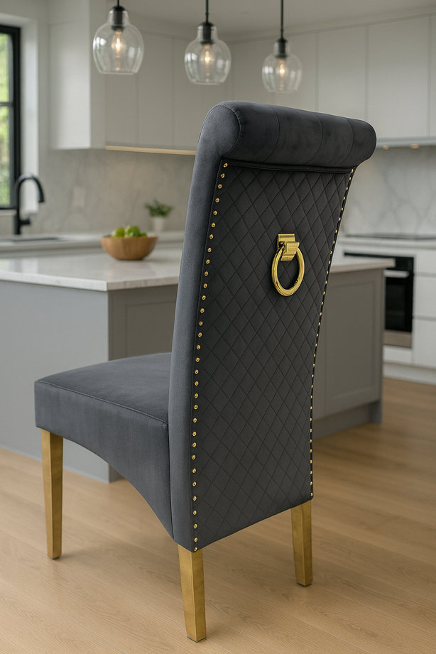 Lucy Grey Dining Chair with Ring Knocker/Gold Legs
