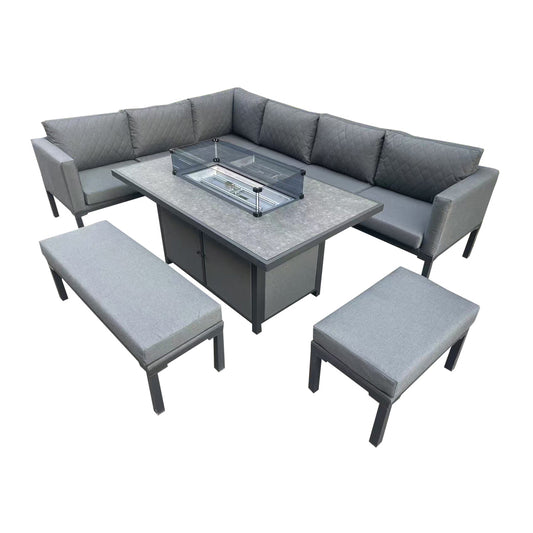 Cavara Aluminium Firepit Dining  - Grey