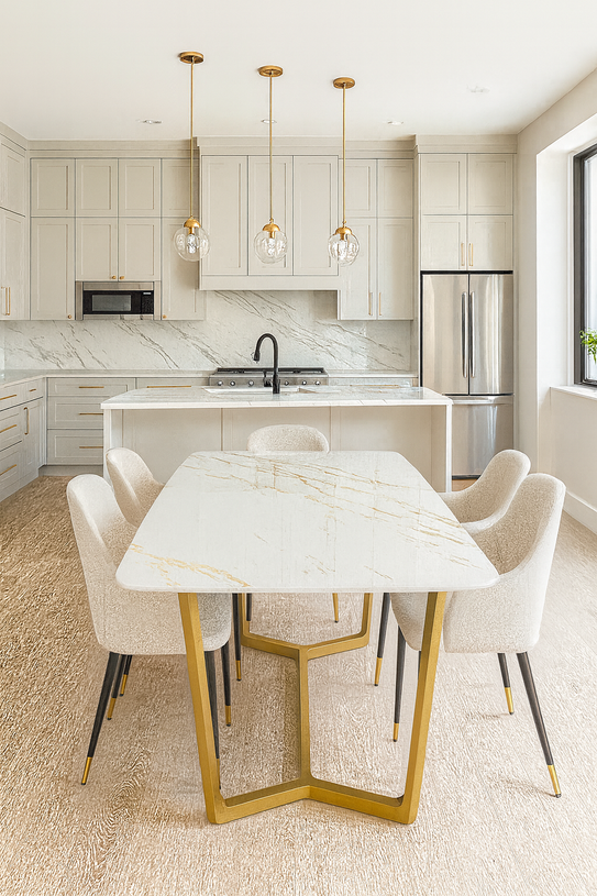 Vera 1.6M Gold Dining Table With Kata Gold Ceramic