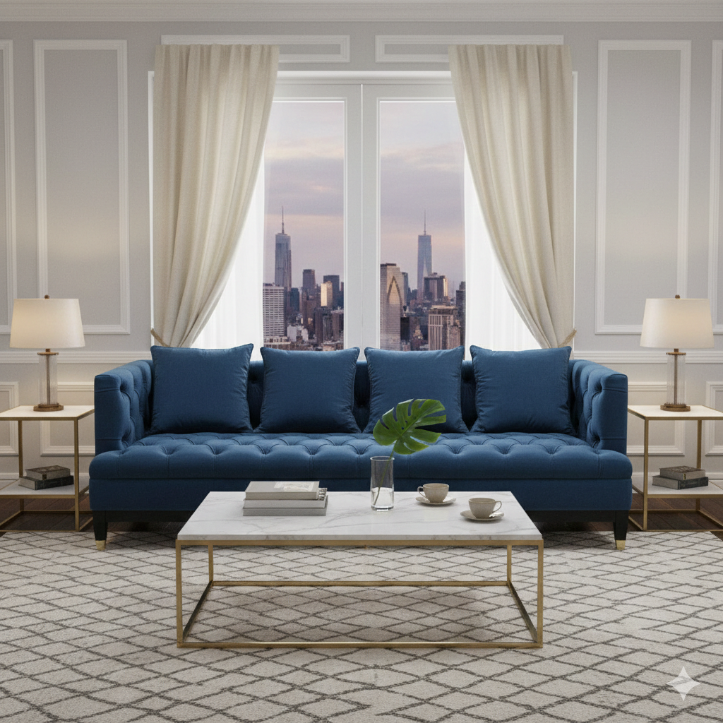 Sefira 3 Seater Navy Fabric Sofa