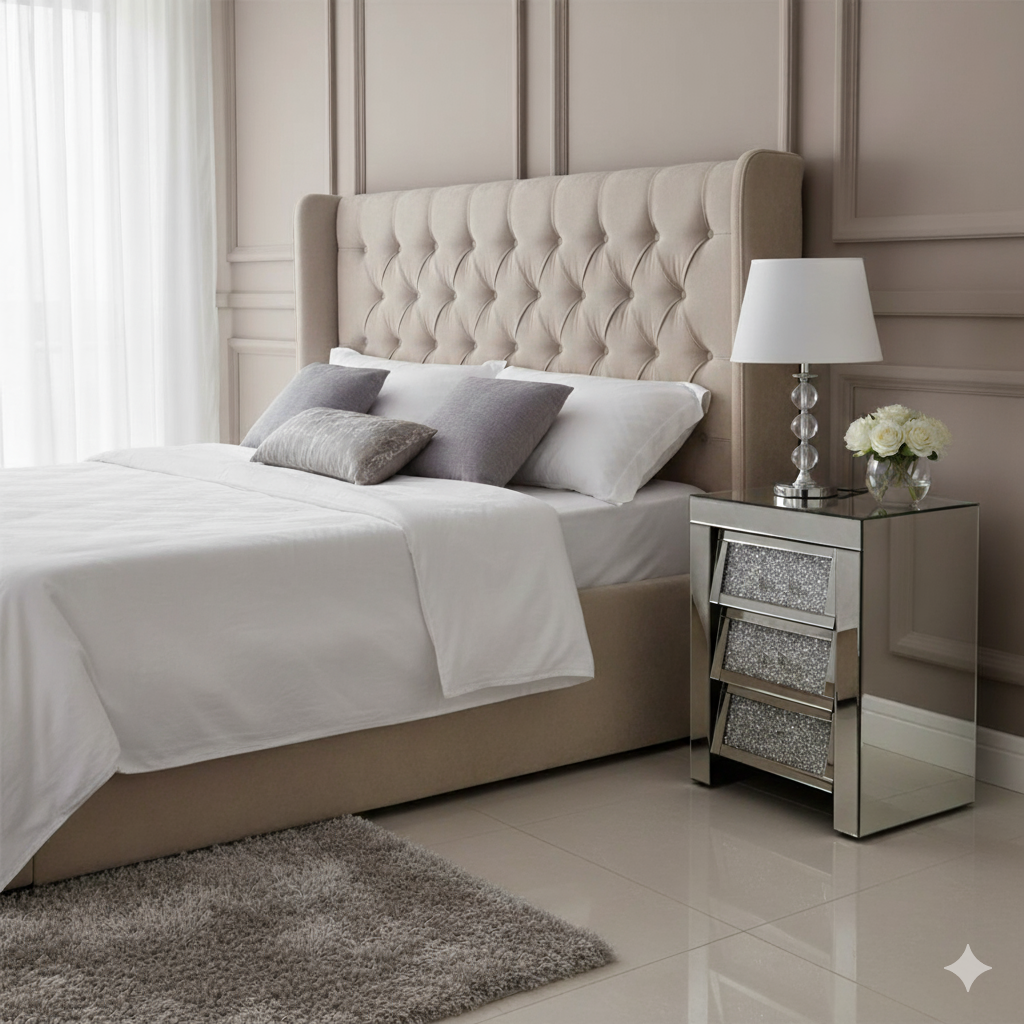 Roma Crushed Diamond Bedside 3 Drawers