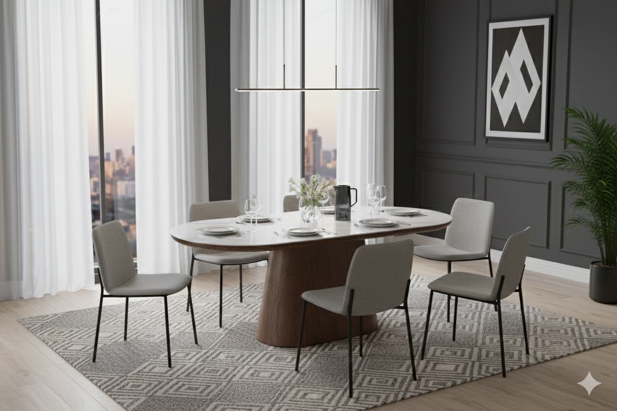 Bianca Walnut & White Sintered Stone Oval Dining Table