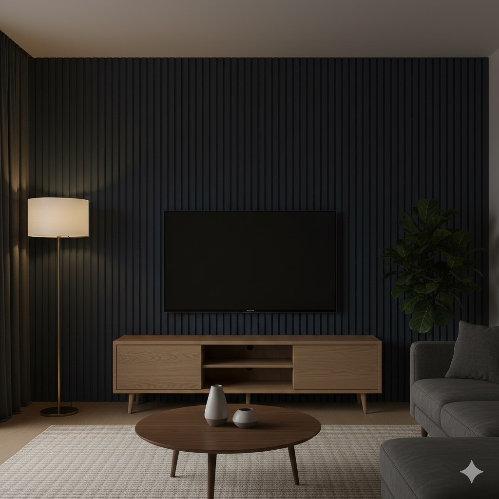 Acoustic Wide Slat Wall Panels - 3 sided - Colour Finish - Blue - 240cm x 30cm (2 pieces)