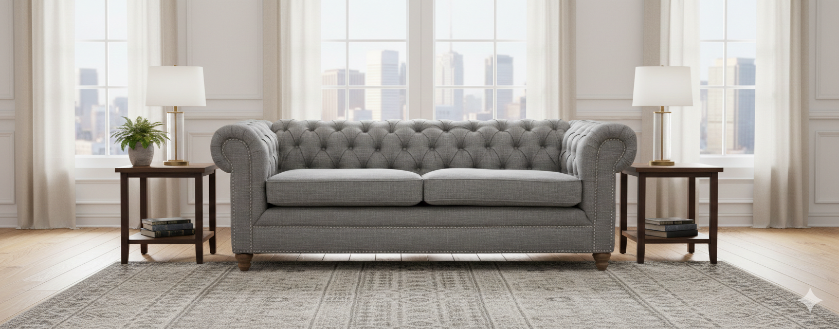 Stella 3 Seater Chesterfield Grey Linen Sofa