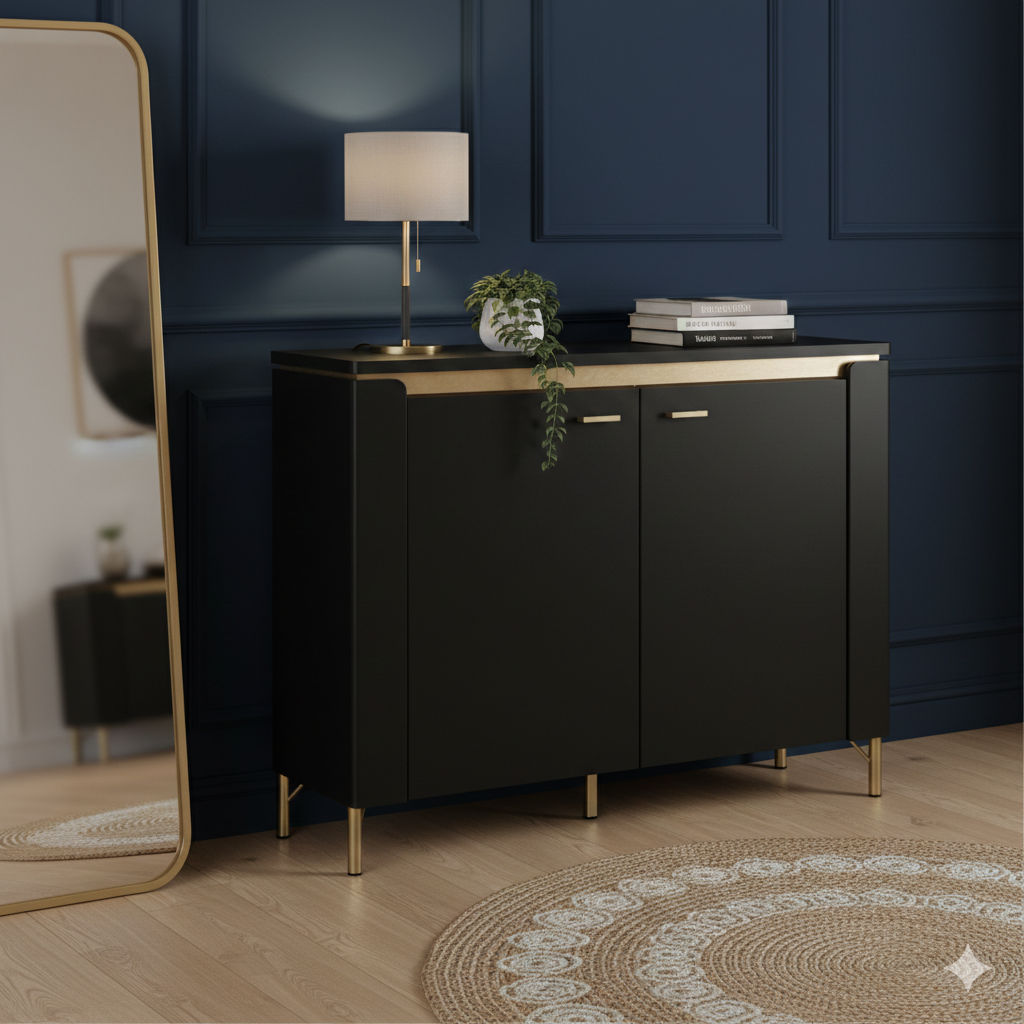 Drento Sideboard 2 Door in Black Matt/Gold