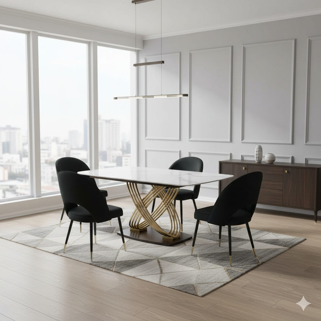 Orion Gold 1.8 Dining Table with 4 Astra Chairs (Any Colours)