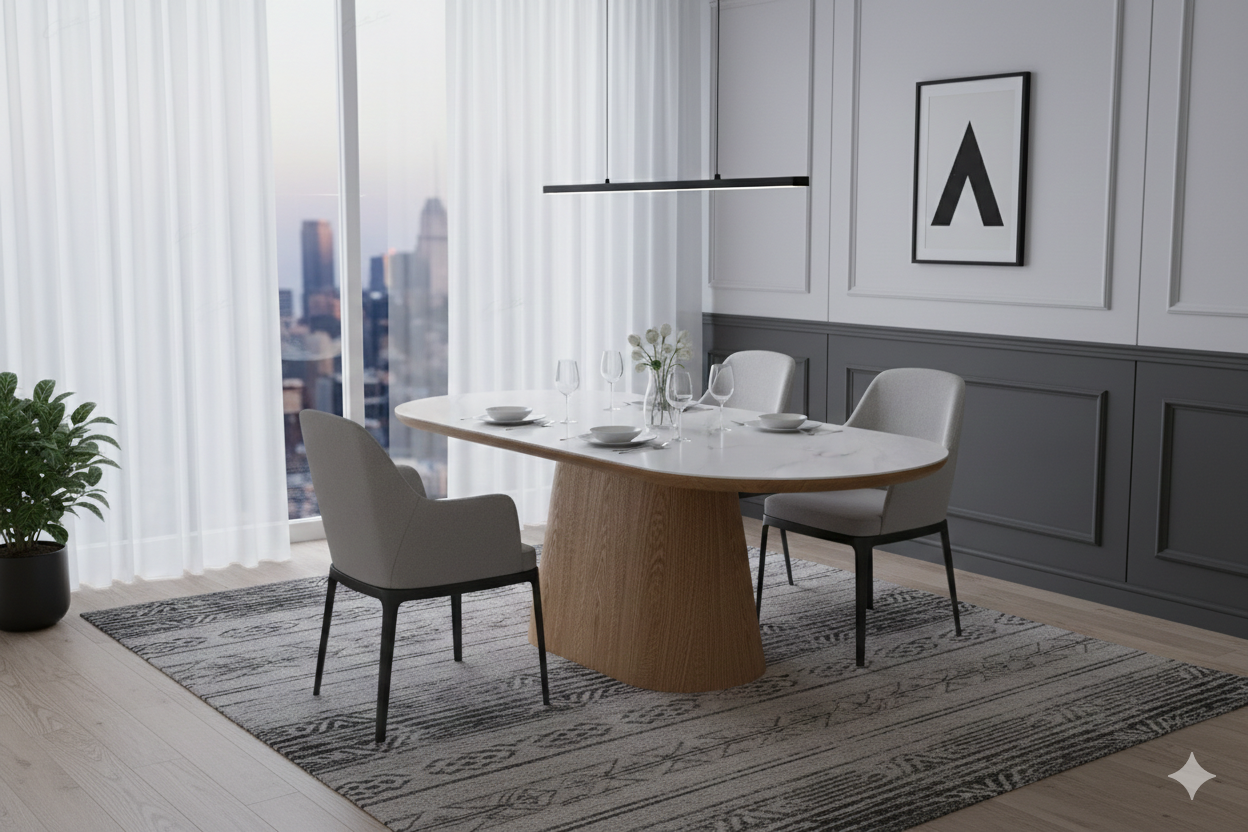 Bianca Beech & White Sintered Stone Oval Dining Table