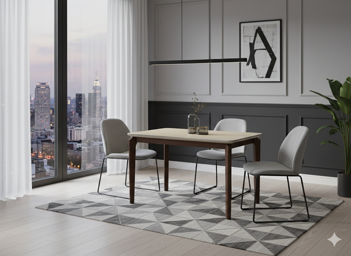 Ronda 120cm Table - Walnut & Travertine