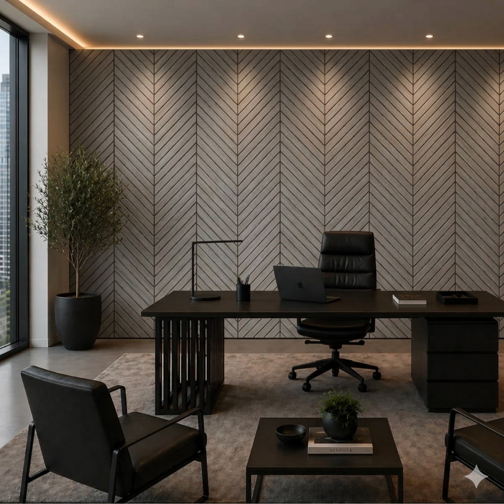 Self Adhesive Herringbone Acoustic Wall Panels - Grey Oak - 120cm x 30cm (4 Pieces)