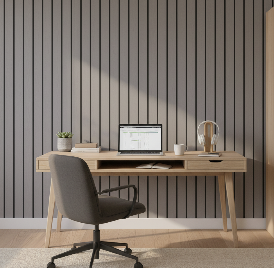 Premium Acoustic Wide Slat Wall Panels - 3-Sided Wood Veneer - Grey Oak 240cm x 30cm (2 pieces)