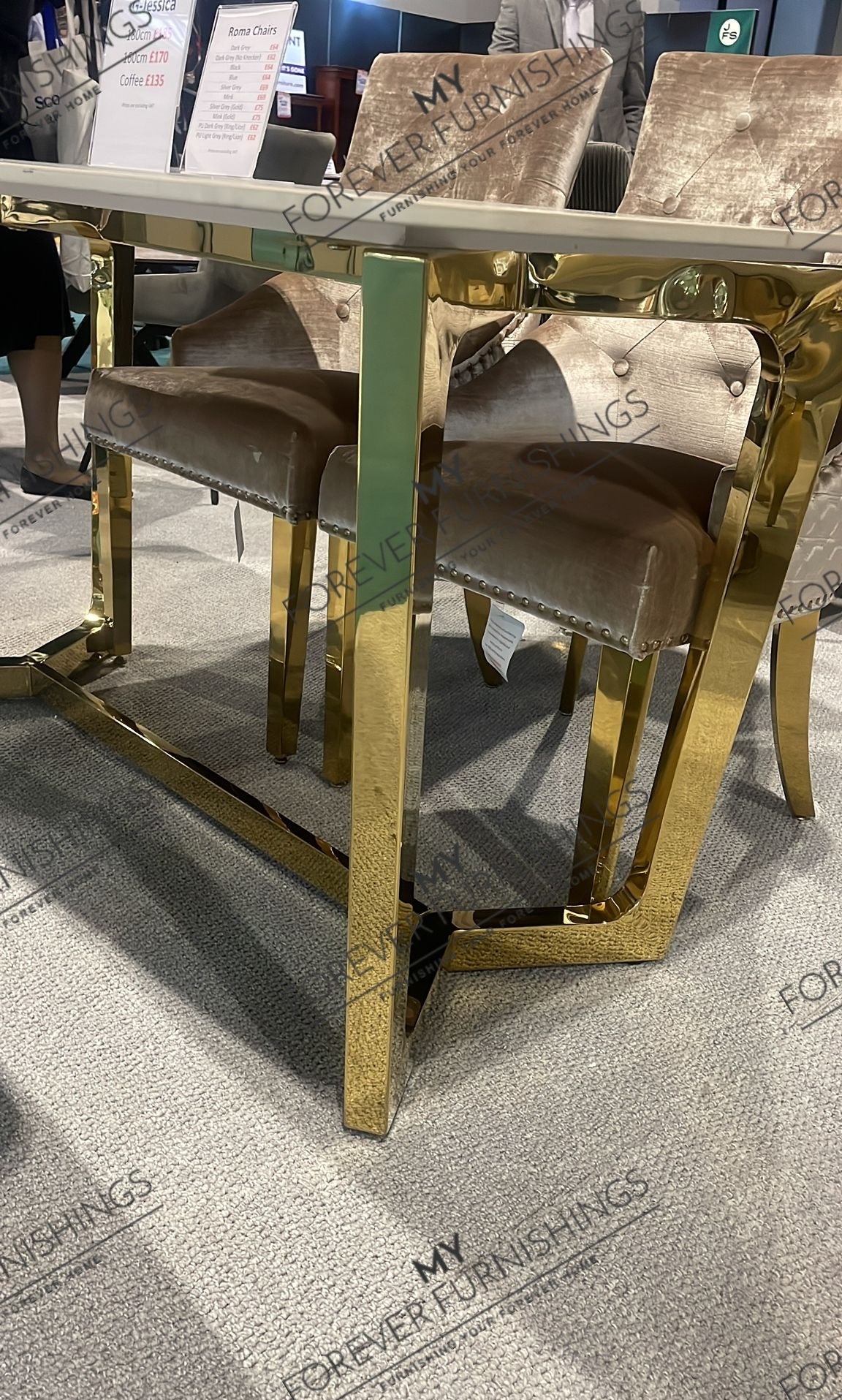 Vera 1.6M Gold Dining Table With Kata Gold Ceramic